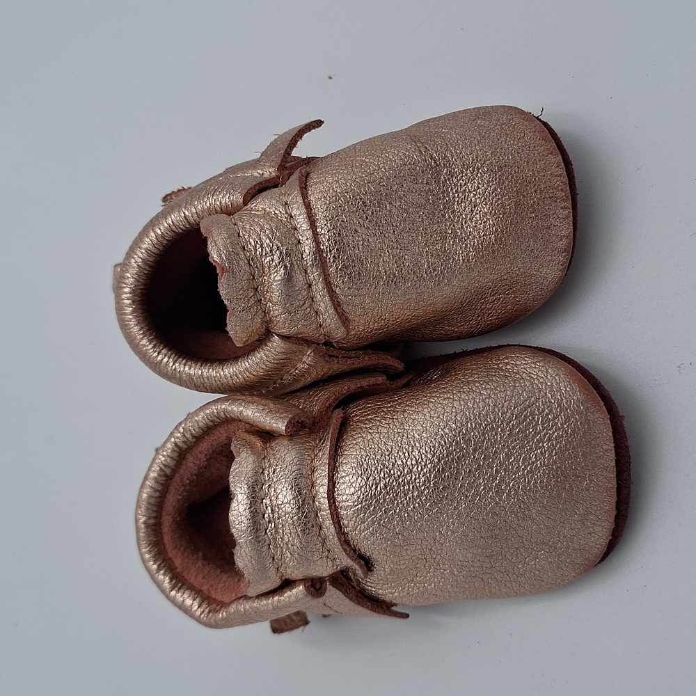 Mishmoccs Leather Soft Soled Moccasins Baby Rose Gold Metallic Baby